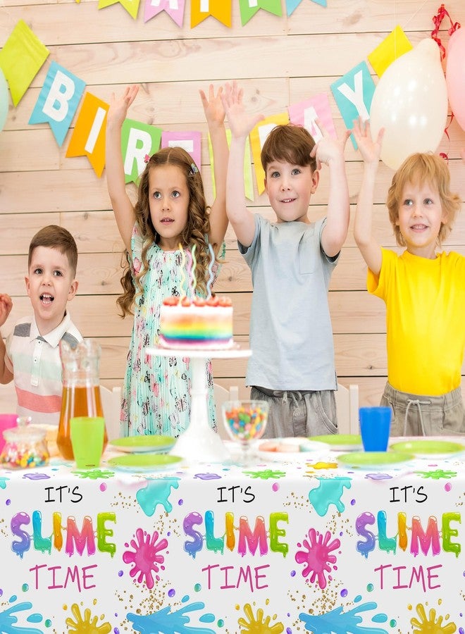 Tingjoo 3 Pack Slime Party Tablecloths It's Slime Time Art Table Covers 54 x 108 Inches Rectangle Glow Table Cloth Plastic Disposable Colorful Tablecloths for Art Birthday Party Decorations (Vibrant) - Image 5
